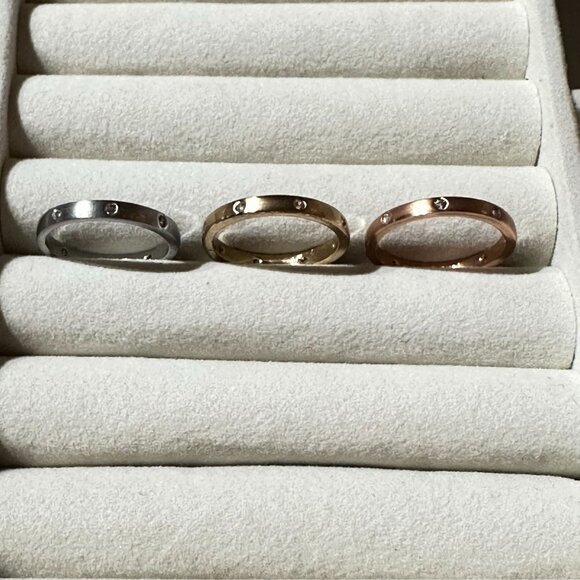 Park Lane Trio Stacking Rings - Rose Gold Yellow Gold & Silver W Crystal Accents - Picture 6 of 8